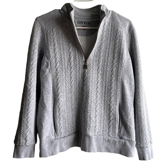 Orvis Gray 1/4 Zip Cable sweatshirt Cotton blend size Medium - Picture 6 of 7